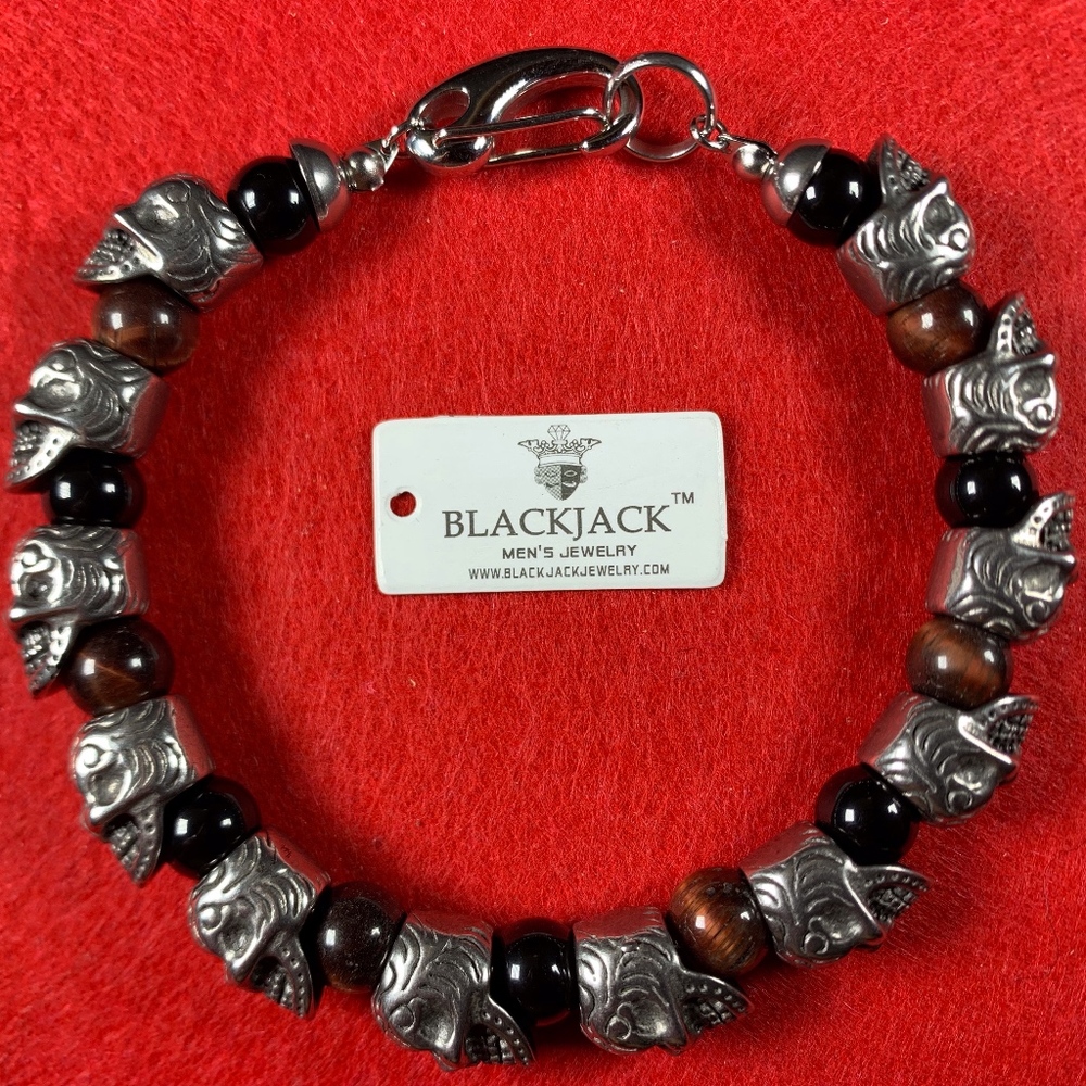 Genuine Red Tiger Eye And Onyx Stainless Steel